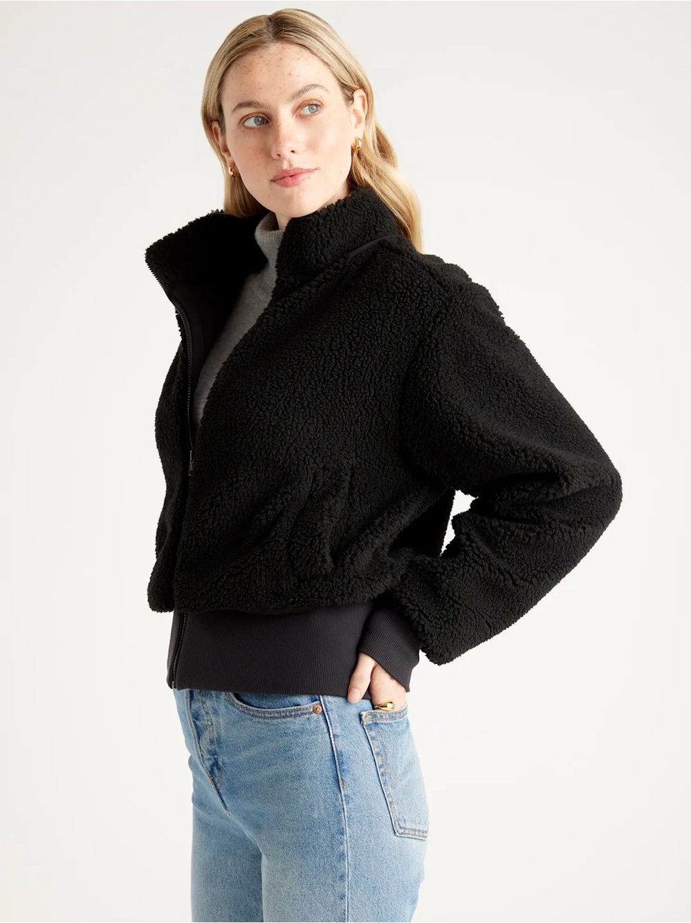 QUINCE NWT hooded Sherpa jacket -black -medium